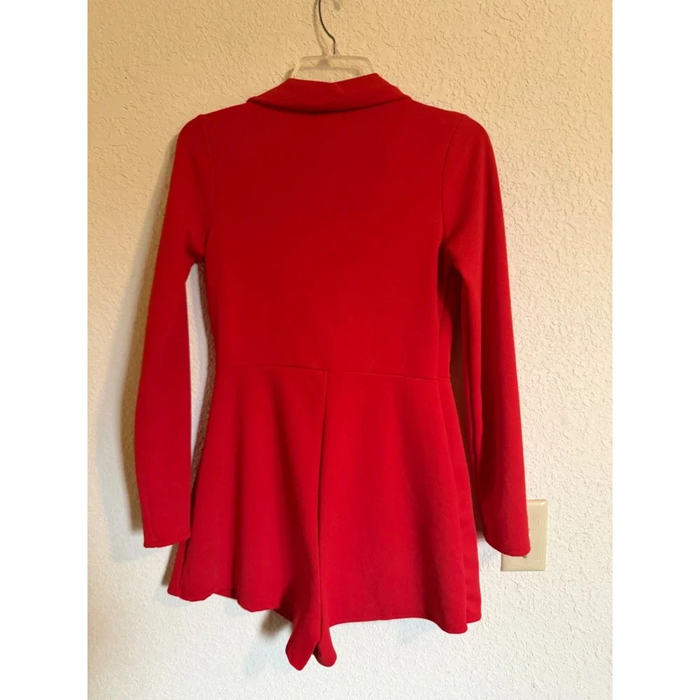 Flashing Lights Red Blazer Romper Long Sleeve Single Button Medium